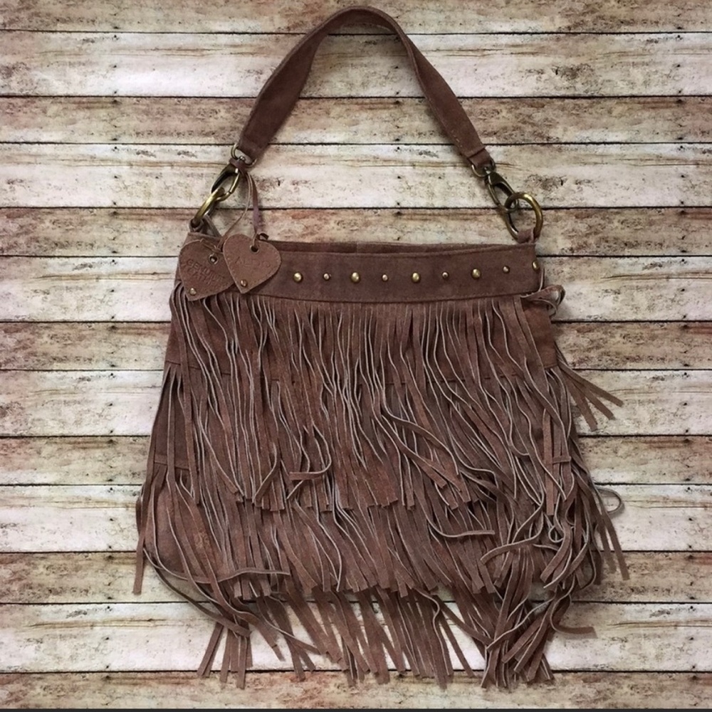 Aldo Brown Suede Genuine Leather Fringe Purse